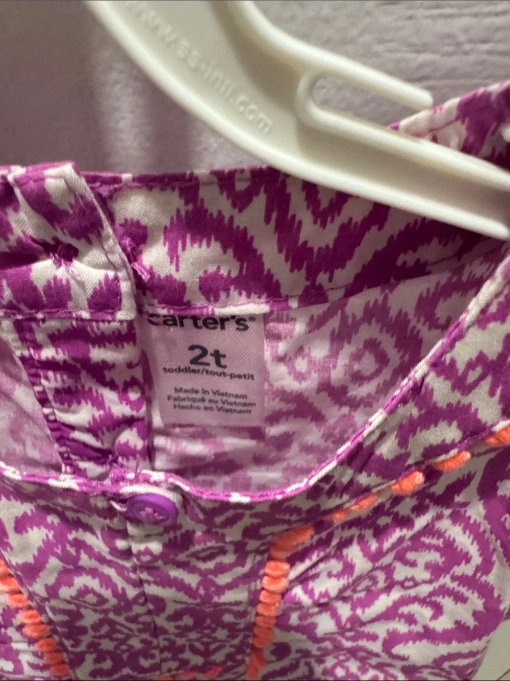 Carter's Purple Pink Patterned Dress with Orange Pom Trim